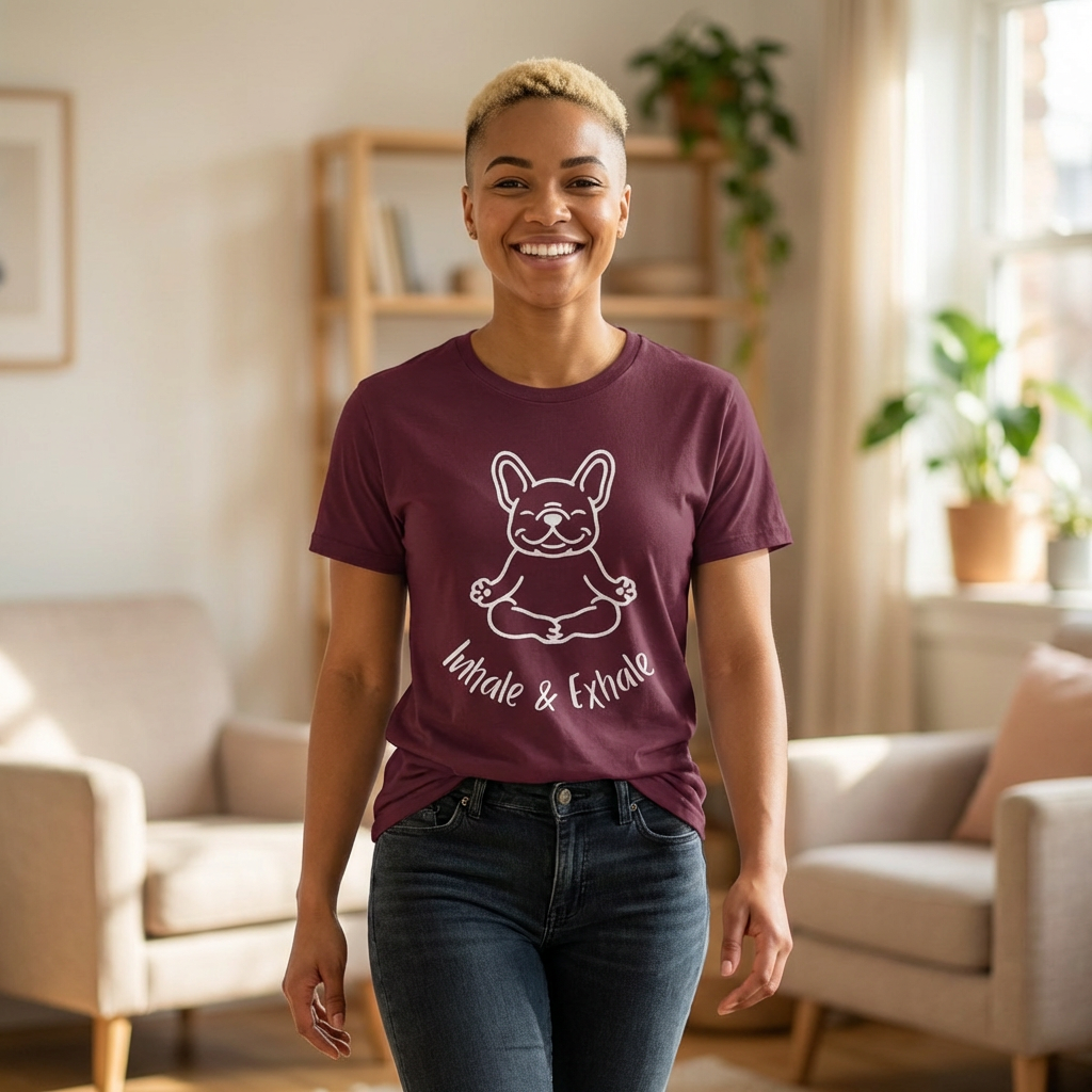 Inhale & Exhale French Bulldog Yoga T-Shirt - Funny Dog Lover Tee