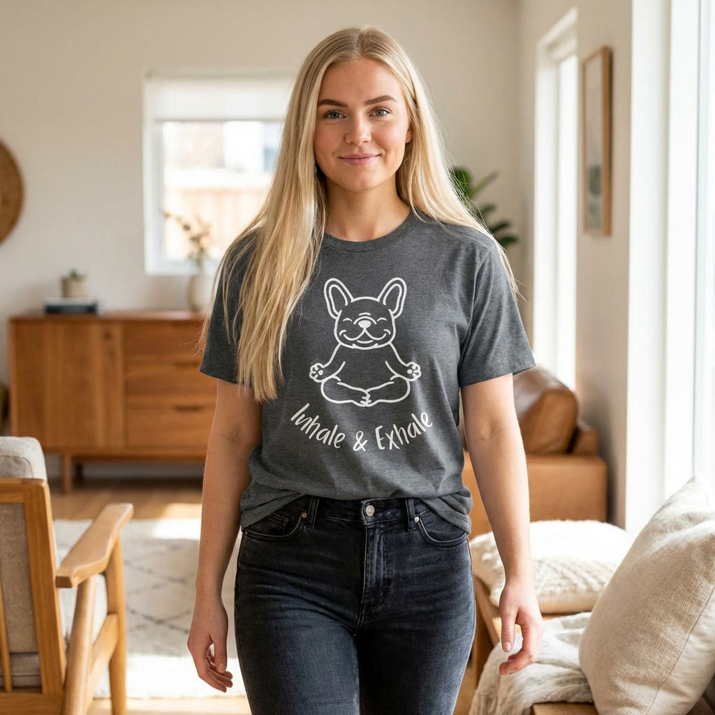 Inhale & Exhale French Bulldog Yoga T-Shirt - Funny Dog Lover Tee