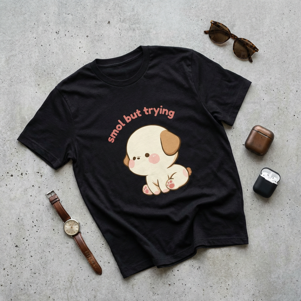 Smol But Trying Cute Dog T-Shirt — Kawaii Puppy Graphic Tee