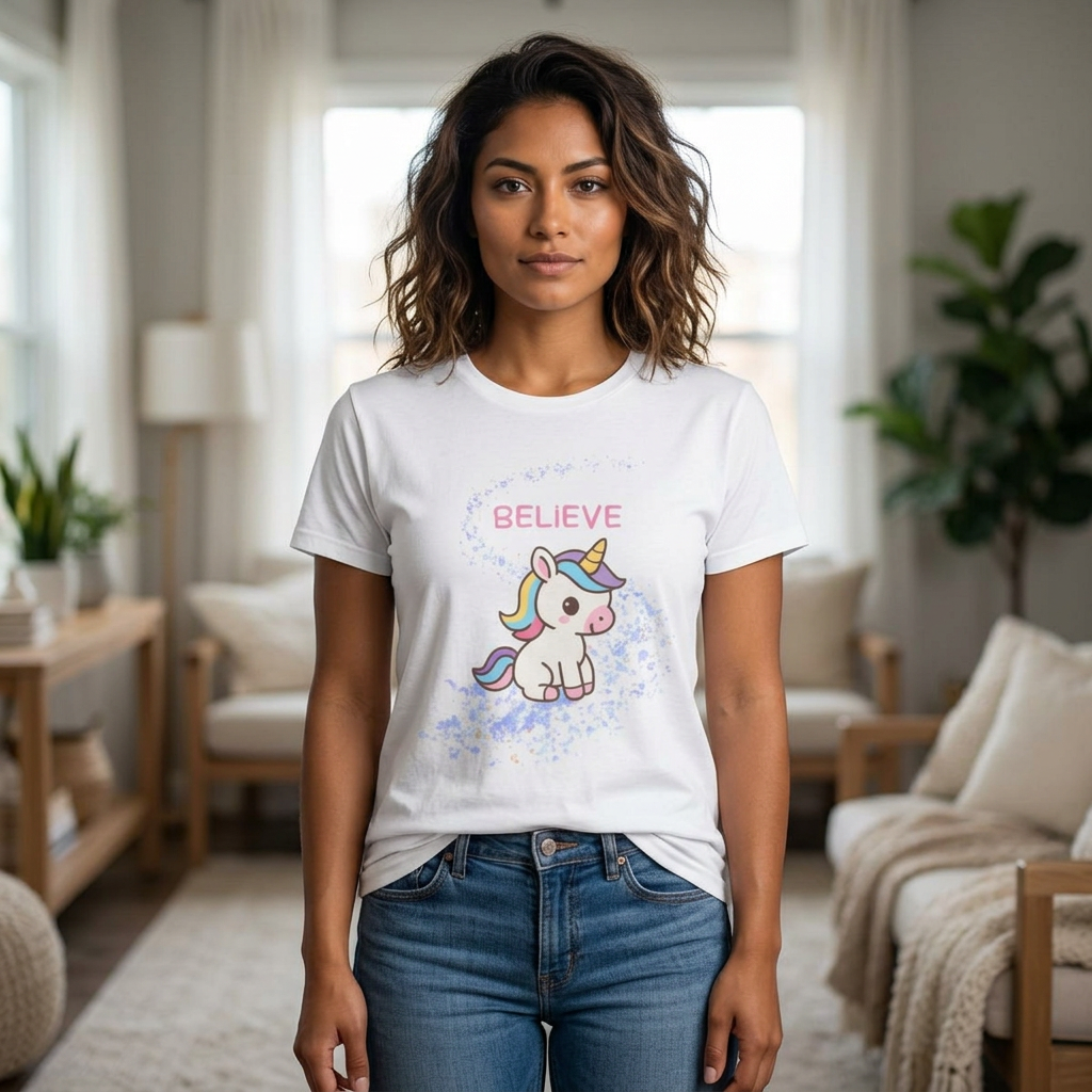 Believe Unicorn T-Shirt — Cute Pastel Kids Tee for Girls