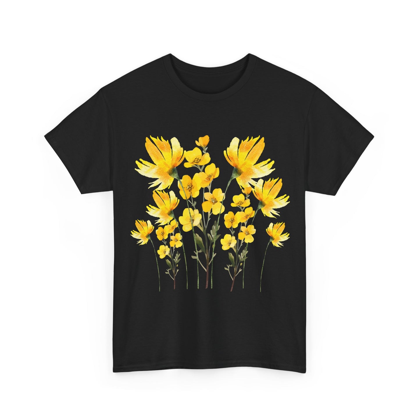 Golden Wildflower Watercolour T-Shirt - Yellow Sunflower Botanical Print