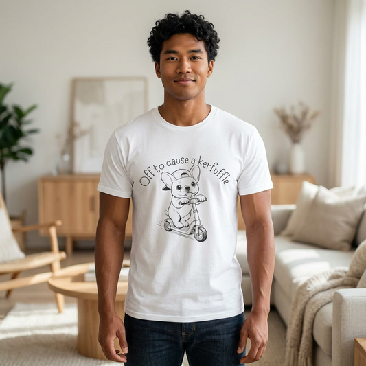 French Bulldog Scooter Tee "Off to Cause a Kerfuffle" Funny Dog T‑Shirt